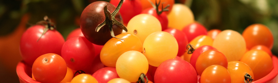 Heirloom Cherry Tomatoes in an orange bowl