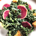 lacinato kale with creamy avocado dressing and watermelon radishes