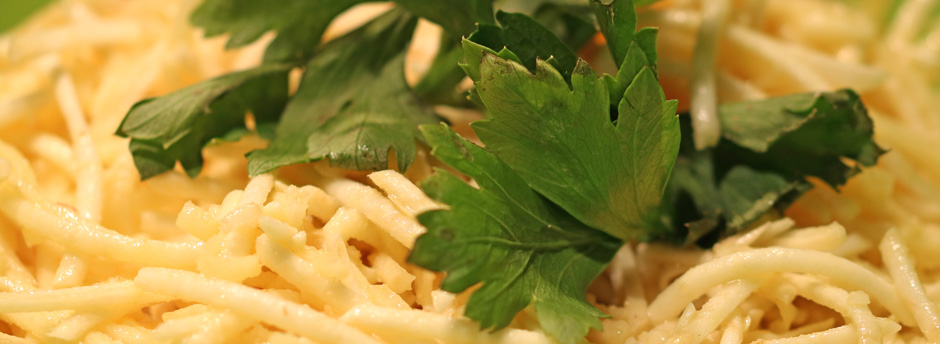 close up of celery root slaw with fresh parsely