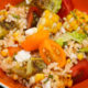 rice, grilled veggie, salad