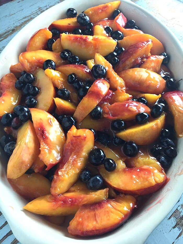 Nectarines and Blueberries in an oval casserole