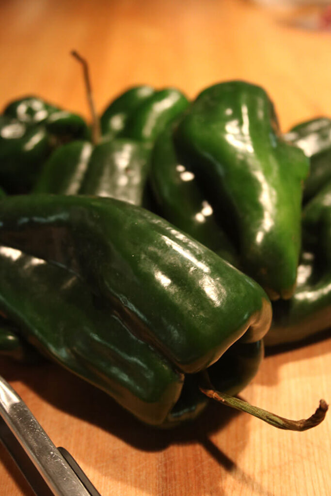 Poblano Peppers on a wooden counter