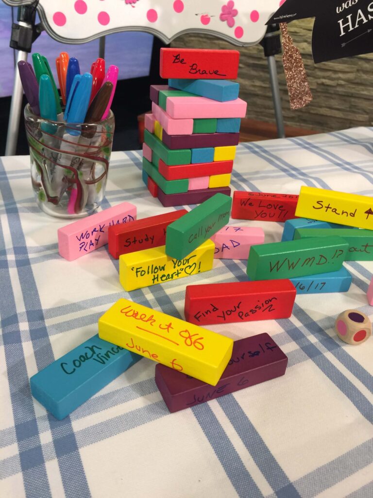 Jenga Time - write your wish for the graduate on a jenga piece they will treasure for life