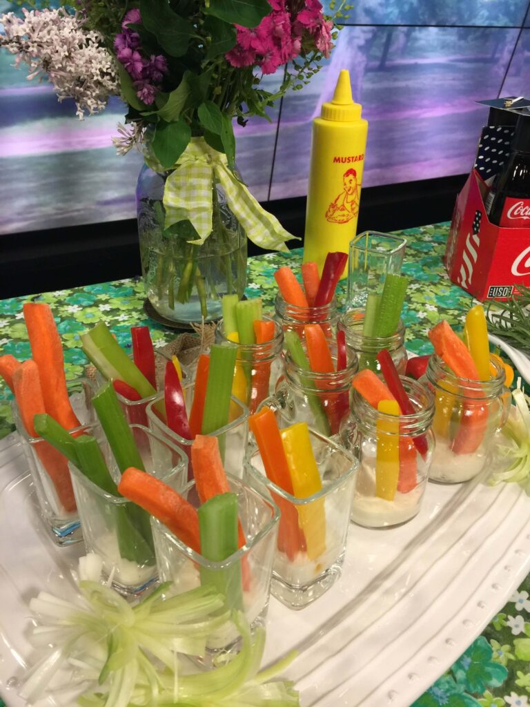 Veggie Shooters - shot glasses with crudite and dipping sauce