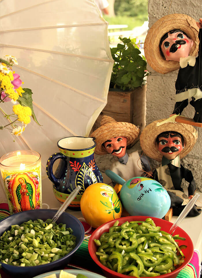 Fiesta Party Decor - Virgen of Guadalupe candle, mexican marionettes, maracas, mexican pottery