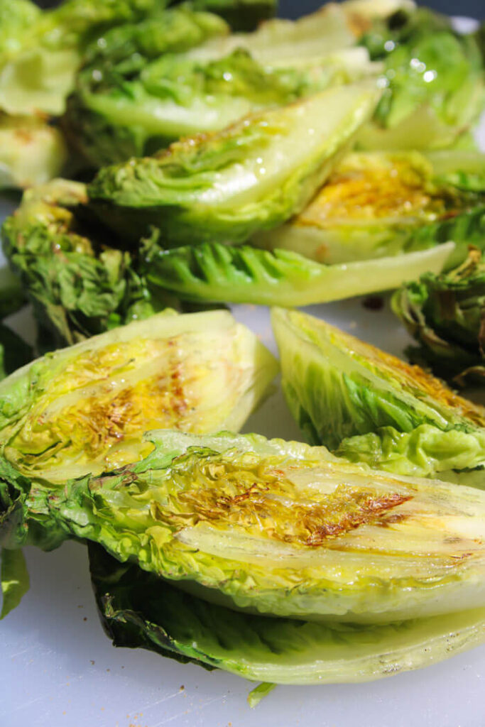 Grilled baby romaine halves