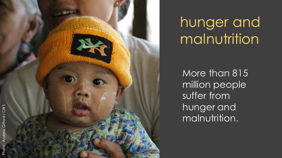 Hunger and Malnutrition: more than 815 million people suffer from hunger and malnutrition