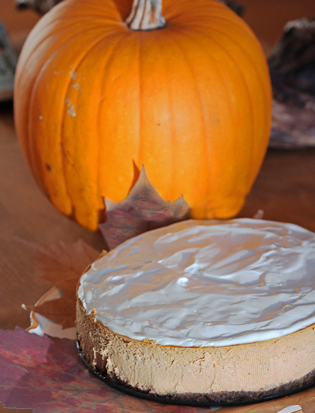 Gentleman Jack kicks up this ginger pumpkin cheesecake shown with a pumpkin