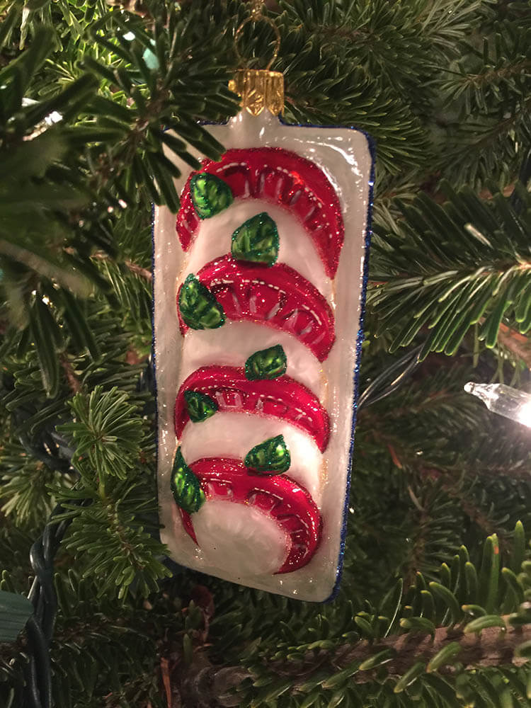 Mozz & Tomato slices on a tray - christmas ornament