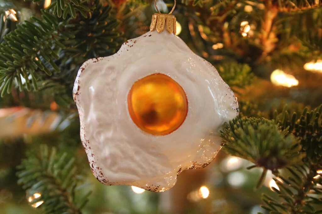 Sunnyside up fried egg tree ornament