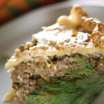 Russian Meat Pie - close up with sprig of dill