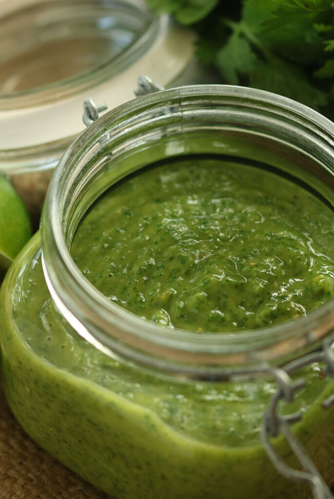 Scape Pesto in a canning jar