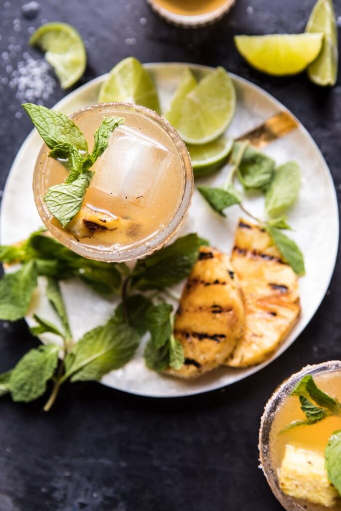 Half Baked Harvest image: grilled pineapple margarita with lime and mint