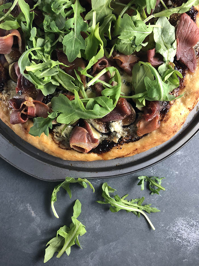 Fig Prosciutto Pizza with Blue Cheese & Arugula | Katy Keck