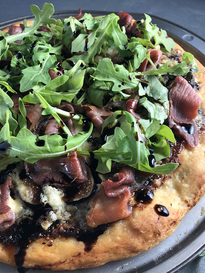 Fig, Cambozola and Prosciutto Pizza with Arugula