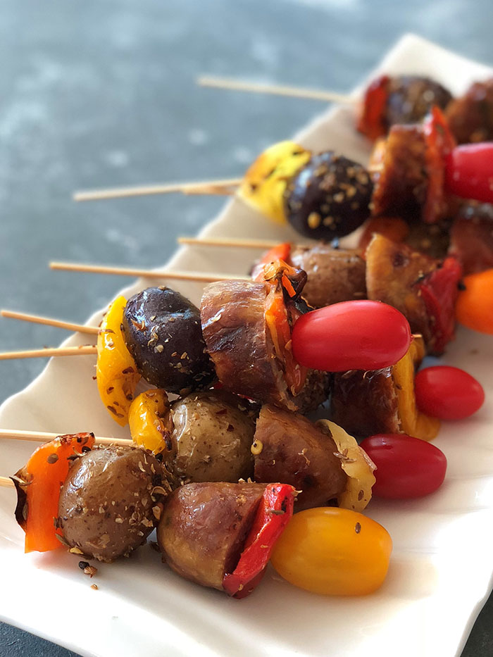 Indian Spiced Potato and Brat Skewers
