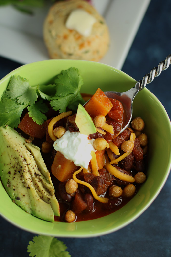 Butternut Squash Chili with Toppings