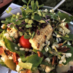 Farmers Market Fresh Corn Salad with tomatillos, avocado, and microgreens