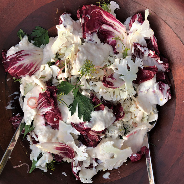 shaved cauliflower + smoked whitefish mayo