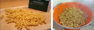 Orange colander of cavatappi