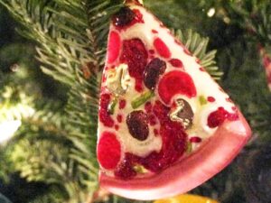 Christmas ornament of a pizza slice
